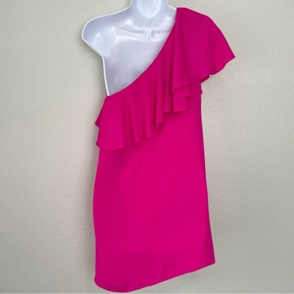 Amanda Uprichard pink fuchsia ruffle top one shoulder mini dress tunic S - Picture 9 of 14